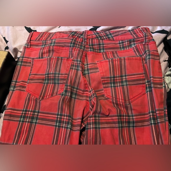 Tartan plaid stretch jeans pants hella nice to patch zip punk diy sz 10 - Picture 5 of 6